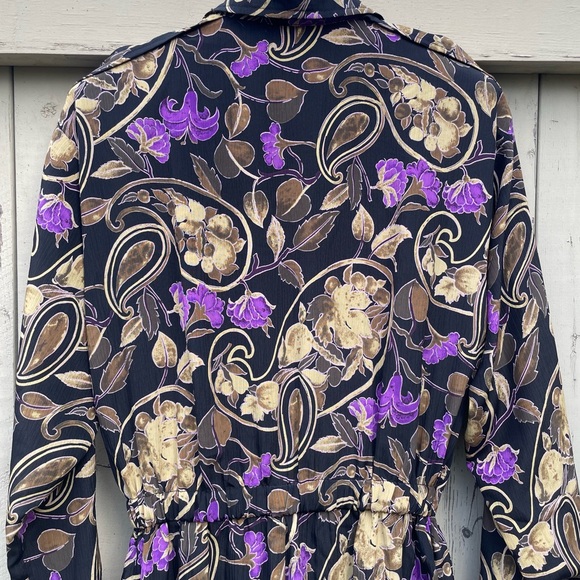 Vintage 80s Jumpsuit Floral Brocade Power Purple Gold 6 - Picture 3 of 12